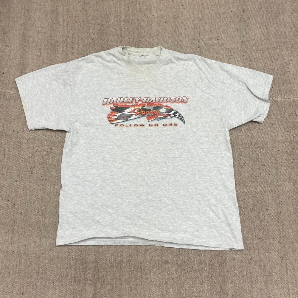 Vintage Racing‎ Graphic T Shirt Men Large Grey 2000s Harley Davidson